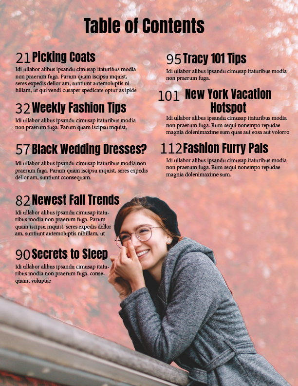 EXCUDE Fall Fashion Magazine Table of Contents